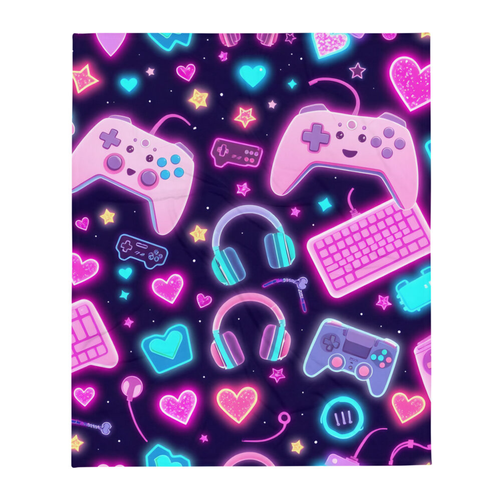 Gamer Girl Kawaii Night Sky Gaming Throw Blanket - Image 2