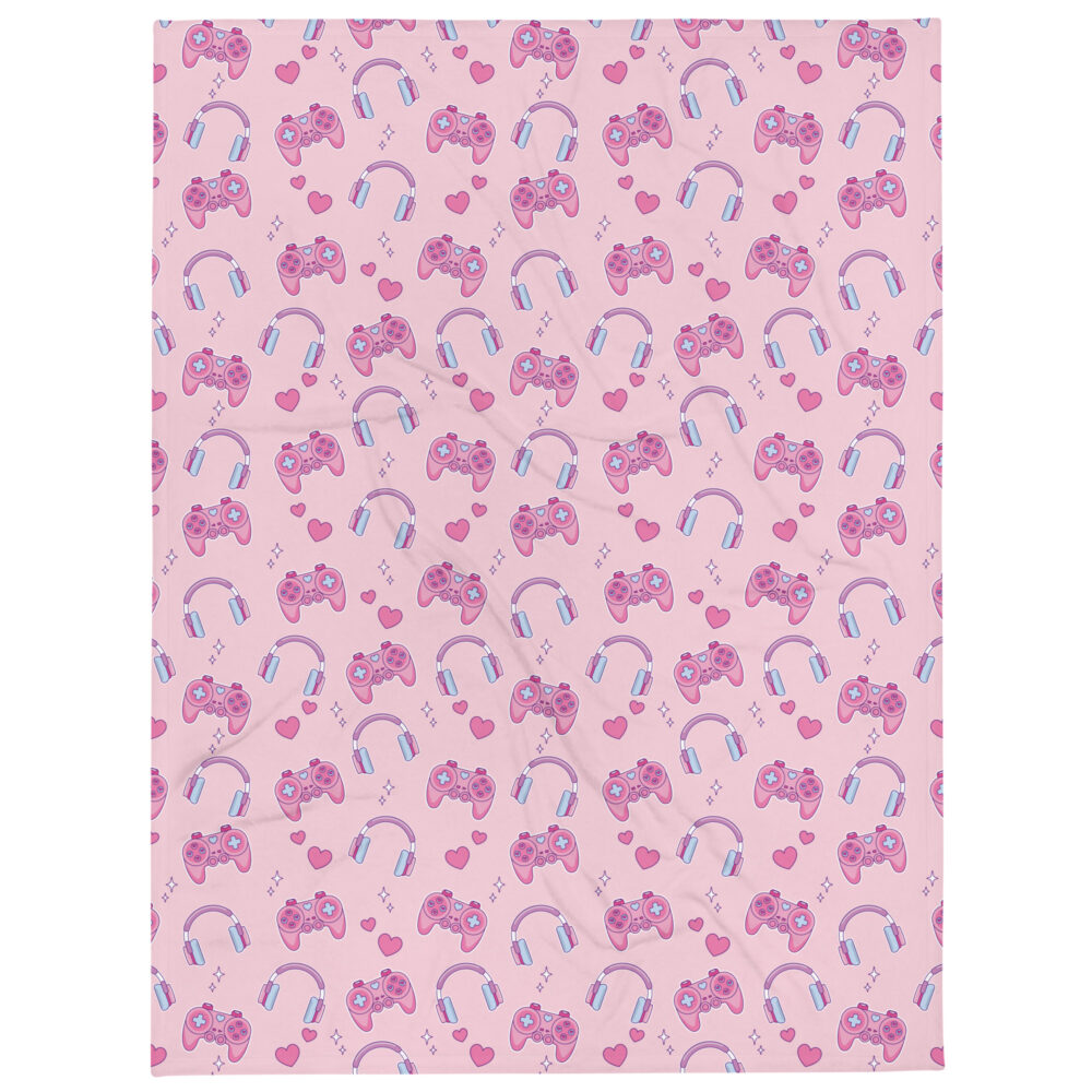 Kawaii Gamer Girl Gaming Throw Blanket