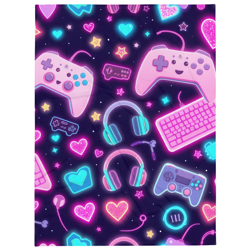 Gamer Girl Kawaii Night Sky Gaming Throw Blanket